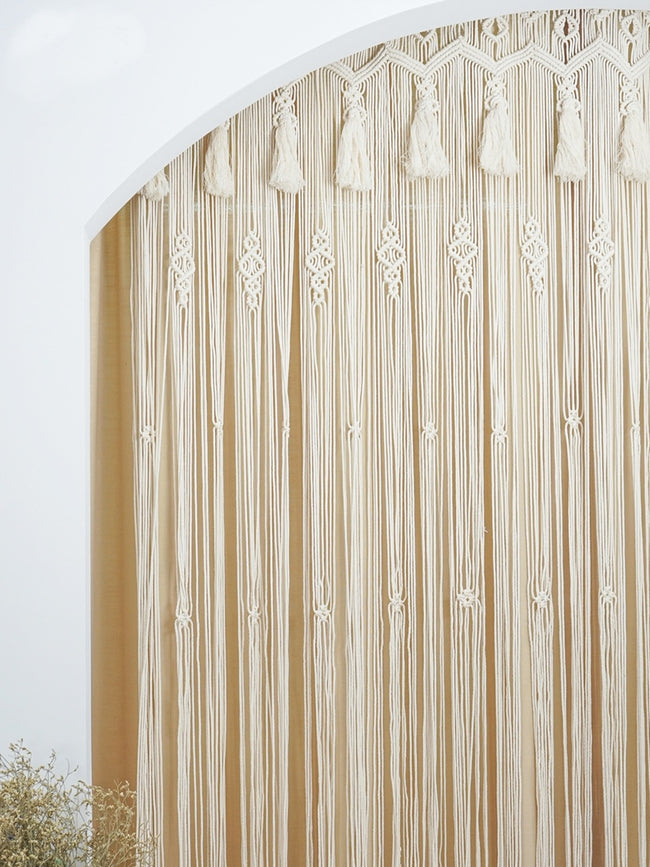 White Macrame Curtain with Tassel